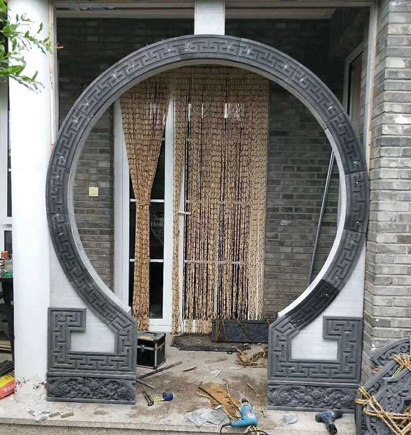 古建月亮门cm中式玄关隔断仿古拱形门弧形砖雕回纹线条