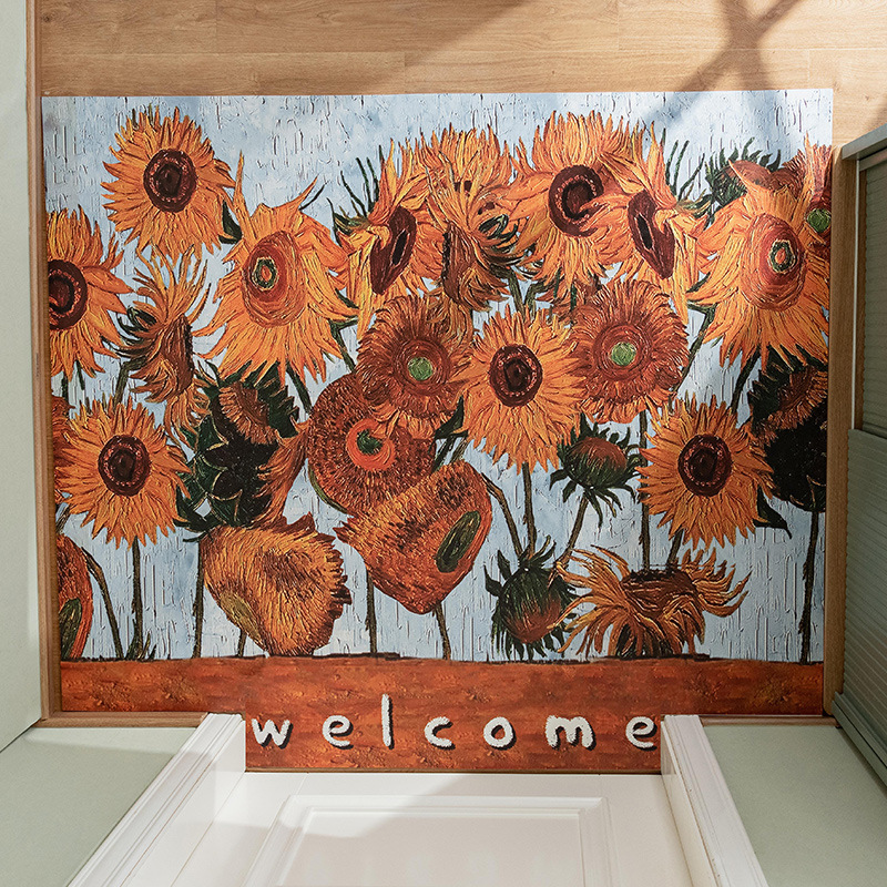 油画风花朵入户门地垫蹭土防滑擦洗裁剪pc皮革进门家用脚门垫