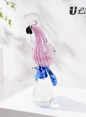 琉璃鹦鹉鸟混彩艺术摆件轻奢手工吹制玻璃客厅样板间酒店软装装饰