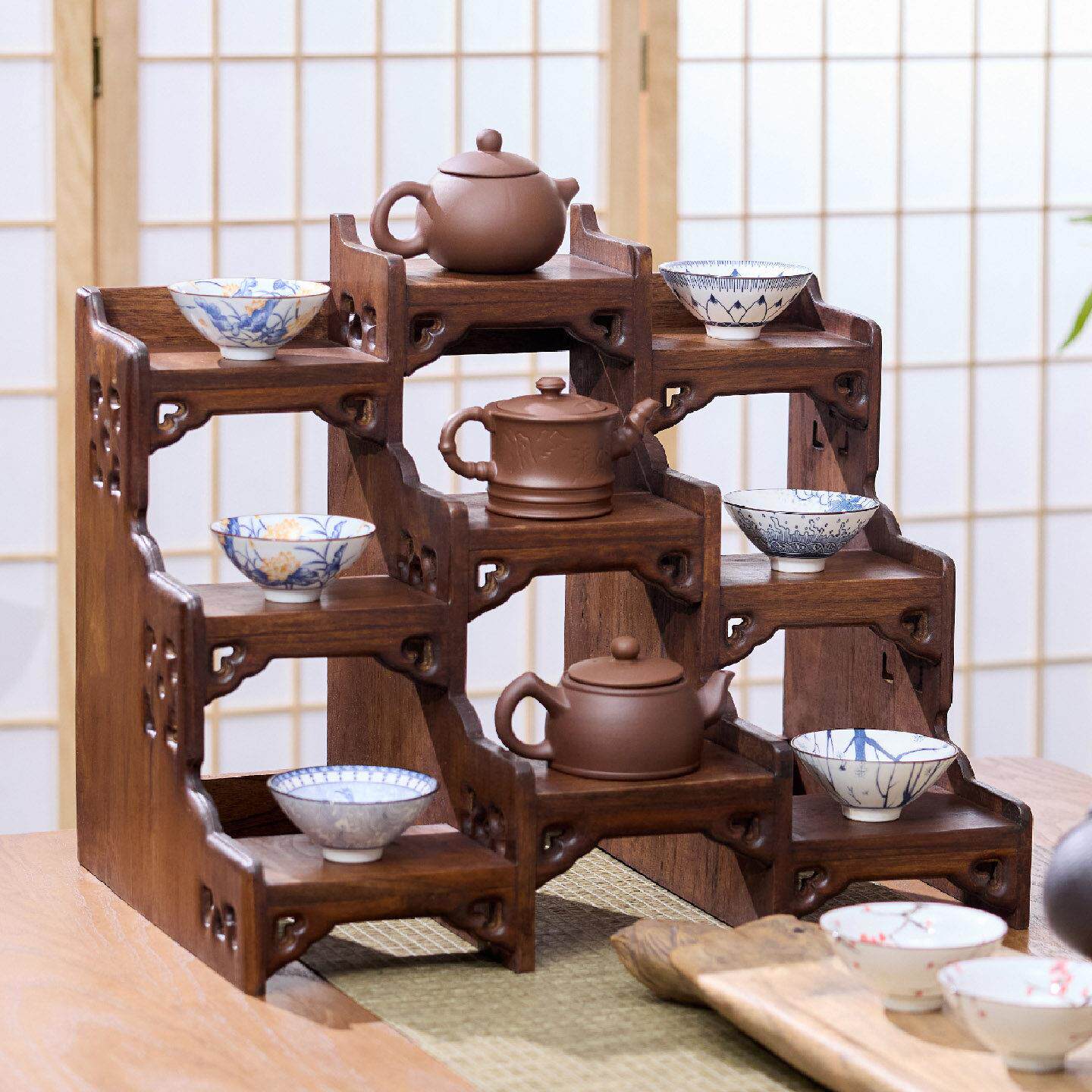 厨房桌面实木调料置物博架架书房件茶杯茶壶摆展示架多古宝阁架子