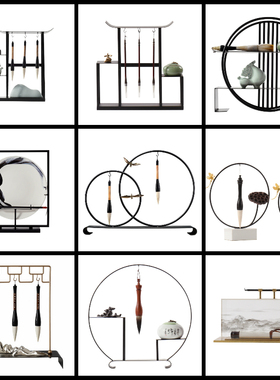 新中式创意毛笔架摆件样板房办公桌面家居书房软装饰客厅玄关摆设