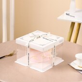 14寸双层加高蛋糕包装 盒 烫印定制logo透明生日蛋糕盒4