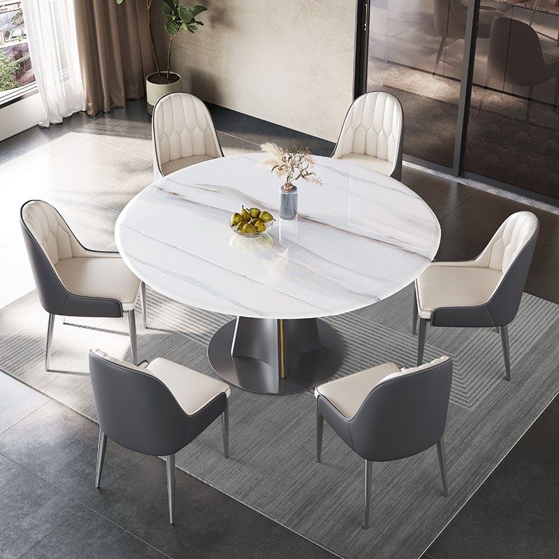 意式高端亮光岩板餐桌超晶石伸缩微晶石小户型方圆两用奢石吃饭桌