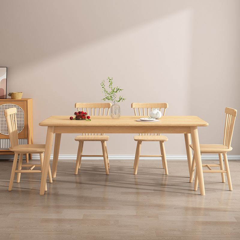 全实木餐桌家用小户型原木风长桌日式饭桌实木桌子长方形桌椅组合