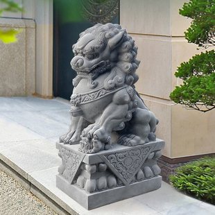 石獅子一對(duì)青石看門(mén)鎮(zhèn)宅家用大門(mén)口石獅子漢白玉石雕墓前小號(hào)擺件