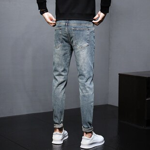 26码27小码复古牛仔裤男长裤子修身小脚裤矮个子小腰瘦男生加绒裤