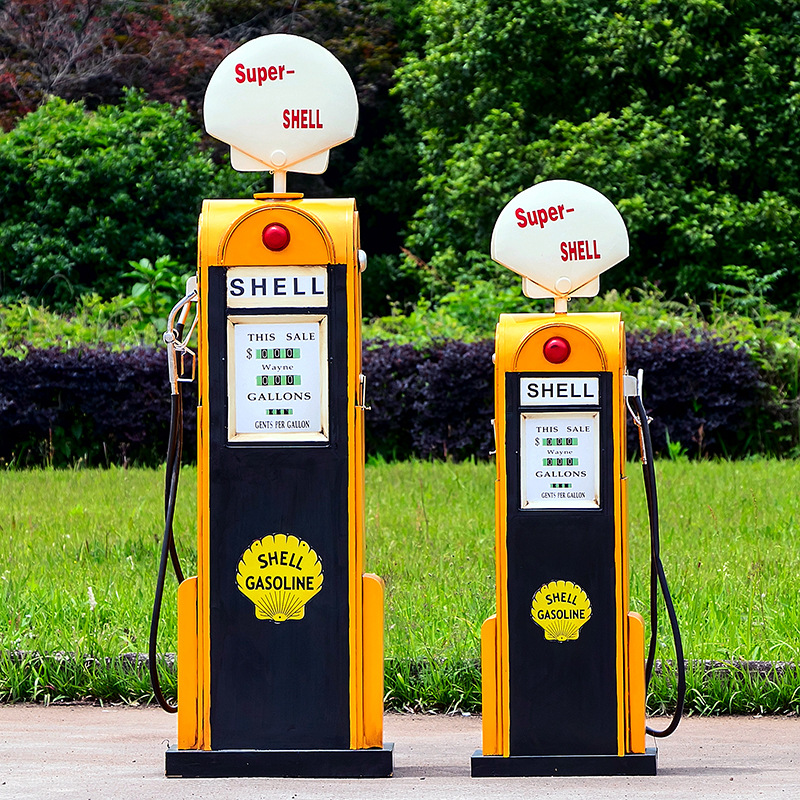 工业风复古加油机模型酒柜铁艺手工收纳柜创意落地置物架装饰摆件