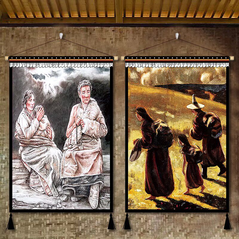 藏族人物挂画挂毯藏风民宿客栈餐厅酒店室内墙面布艺装饰画布挂布