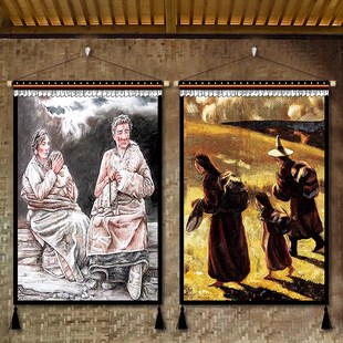 藏族人物挂画挂毯藏风民宿客栈餐厅酒店室内墙面布艺装饰画布挂布