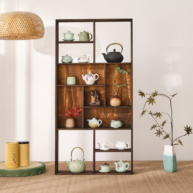 烧桐木壁挂茶具收纳架博古架中式墙上多宝阁茶壶茶杯展示架摆件架