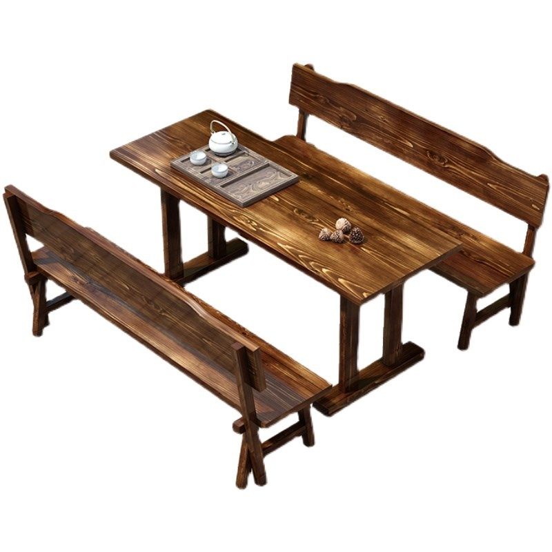 户外庭院田园风餐椅茶桌碳化实木桌椅咖啡酒吧快餐店桌椅饭店桌椅