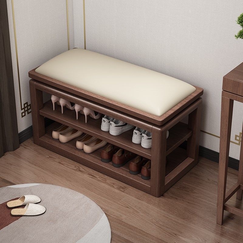 全实木换鞋凳家用门口新中式入门鞋柜一体可坐穿鞋凳多层入户鞋架