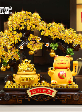发财树招财猫摆件办公室店铺收银台聚宝盆装饰品公司开业乔迁礼物