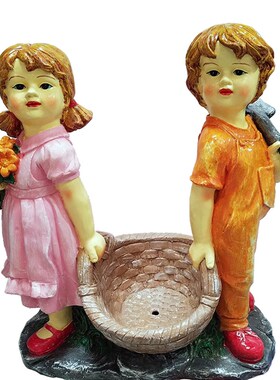 庭院花园草坪玻璃钢摆件摆设欧式人物装饰抬筐小情侣多肉花盆花篮