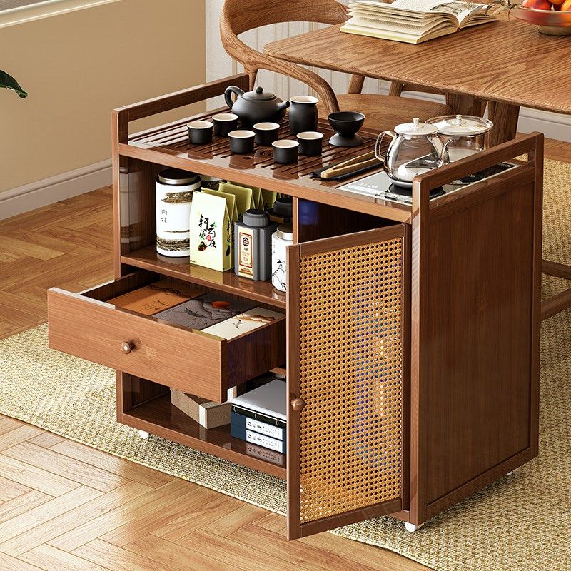 移动茶台阳台实木小茶车家用带轮功夫茶具盘套装茶水柜烧水壶一体