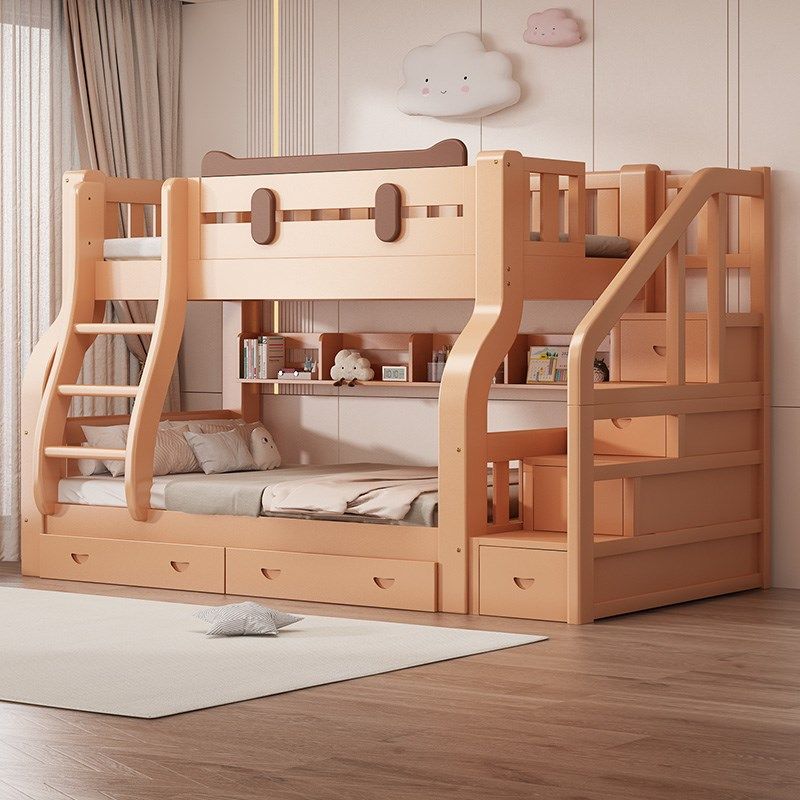 实木上下床双层床儿童床双人床原木色二层高低床子母床上下铺木床