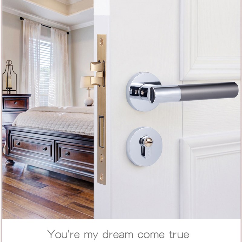 冠霸分体锁极简轻奢卧室门锁金色把手黑色室内房门锁把手三件套