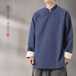 秋冬中国风男装中式华服夹克斜襟汉服民族服复古立领唐装外套马褂