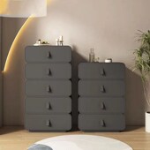 全实木五斗柜储物柜免安装 轻奢客厅靠墙 皮质收纳柜奶油风创意整装