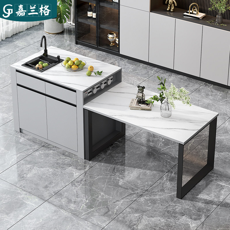 侘寂风岛台餐桌一体家用开放式厨房岩板中岛台带水槽单独吧台茶桌,住宅家具,岩板餐桌,淘宝优惠券,粉丝福利购,淘宝优惠卷