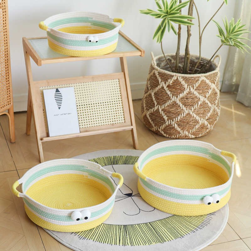 新款猫窝夏季大眼萌猫吊床夏天凉窝垫子棉绳编织布偶猫咪宠物猫床