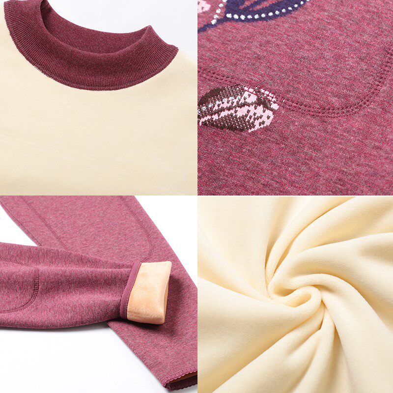 中老年保暖内衣加厚加绒女加肥加大码套装妈妈老人高领棉秋衣秋裤