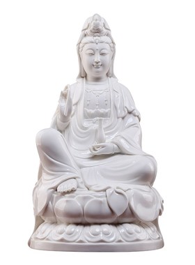 陶瓷坐莲观音家用供奉观音佛像坐像摆件德化白瓷南海观世音菩萨像