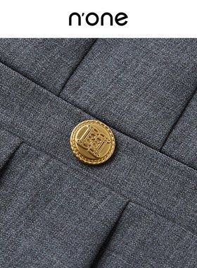 none 春季新款时尚洋气灰色短裙立体打褶百搭西装短款裙裤女