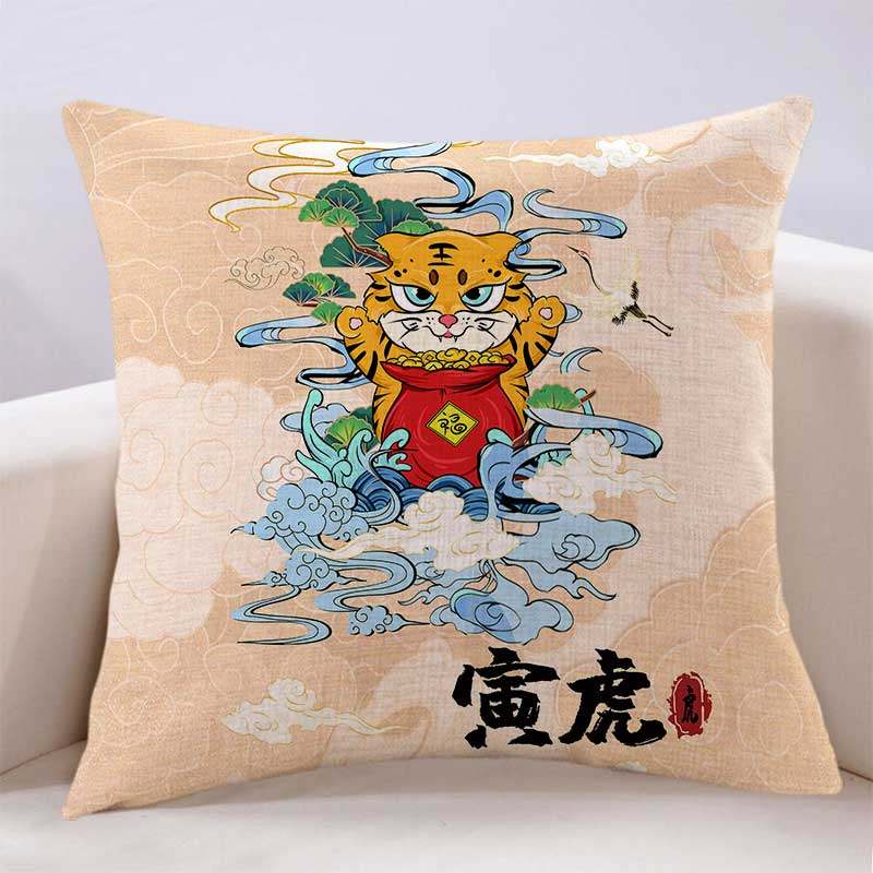 兔年国潮风十二生肖抱枕客厅沙发定制靠枕高档好运礼物礼品枕头套