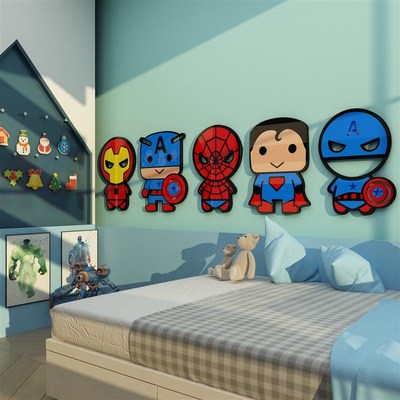 儿童房间布置床头装饰画品钢铁侠墙面贴纸海报卧室男孩游戏玩具区