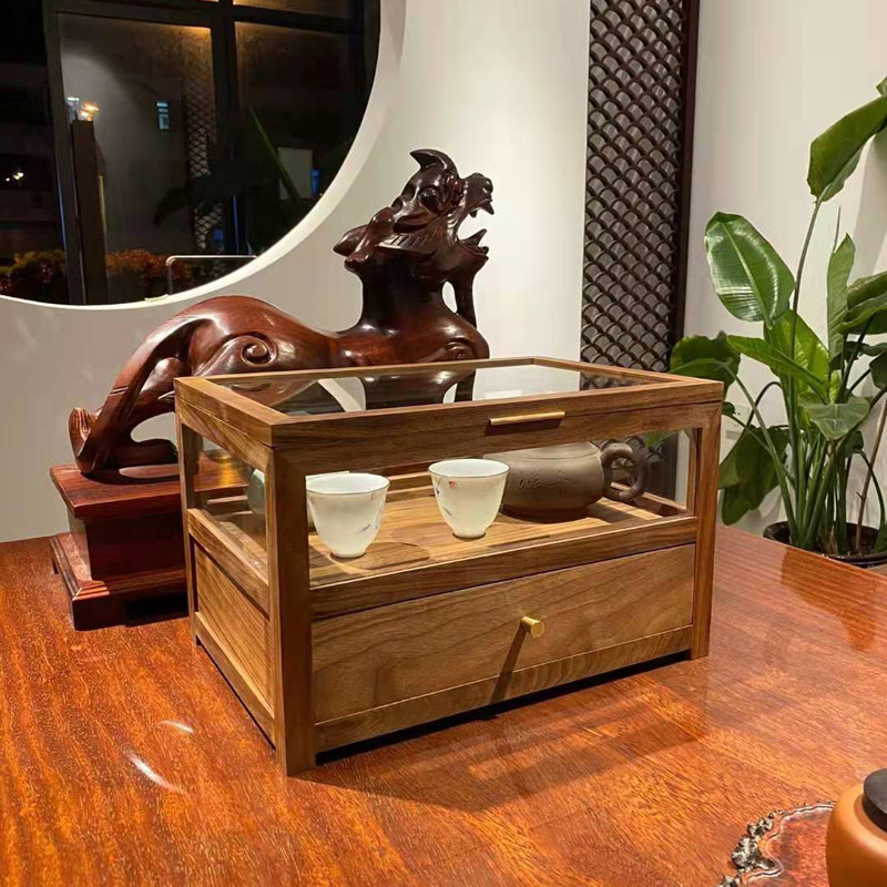 北美黑胡桃五面玻璃透明展示盒收纳盒手表盒摆件盒防尘手伴玩偶盒