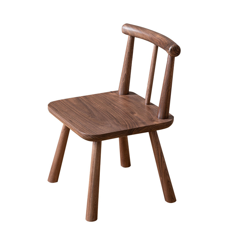 实木小凳子儿童带靠背小椅子门口换鞋小木凳黑胡桃木矮凳原木板凳