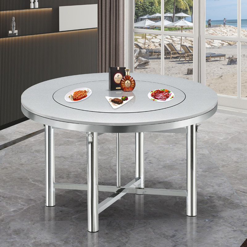 不锈钢餐台304内置转盘小户型拆装折叠大圆桌家用户外摆摊酒席