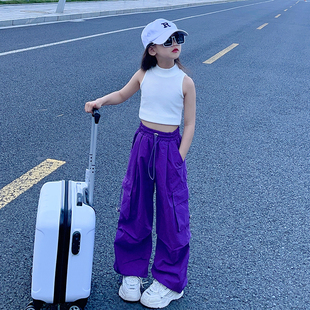 女童夏装工装裤薄款2023新款洋气女孩潮酷束脚裤中大儿童街舞裤子