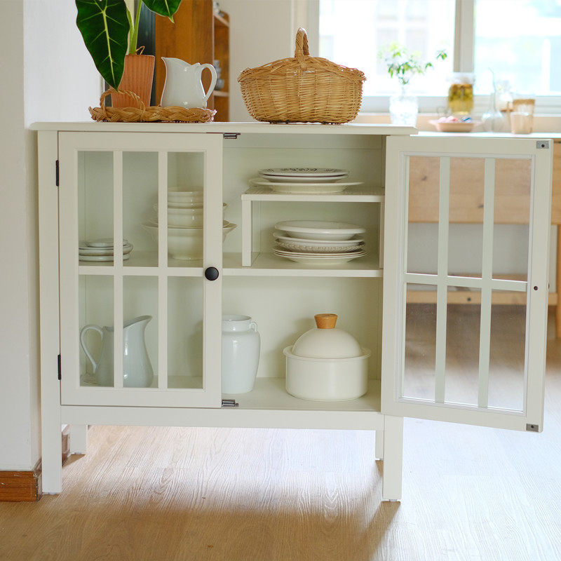 日式实木玻璃双门餐边柜厨房餐厅卧室小边柜多功能储物柜收纳柜