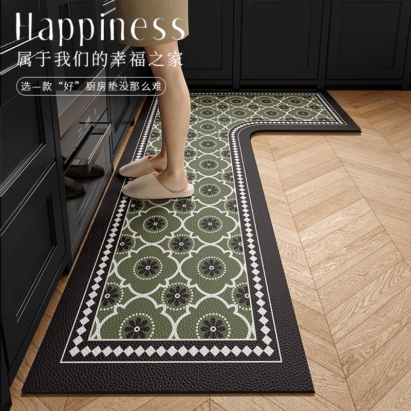 L形厨房专用地垫轻奢高级感防滑防油防水pvc可擦免洗耐脏皮革脚垫