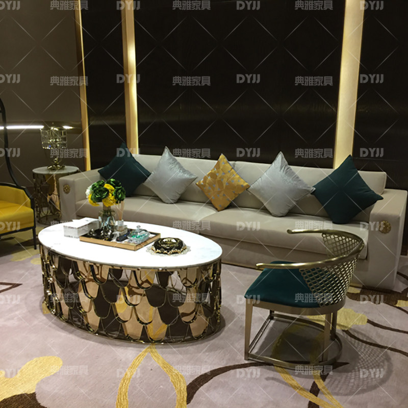 新中式轻奢圈椅三件套洽谈太师椅售楼部单人禅椅不锈钢鱼鳞纹餐椅