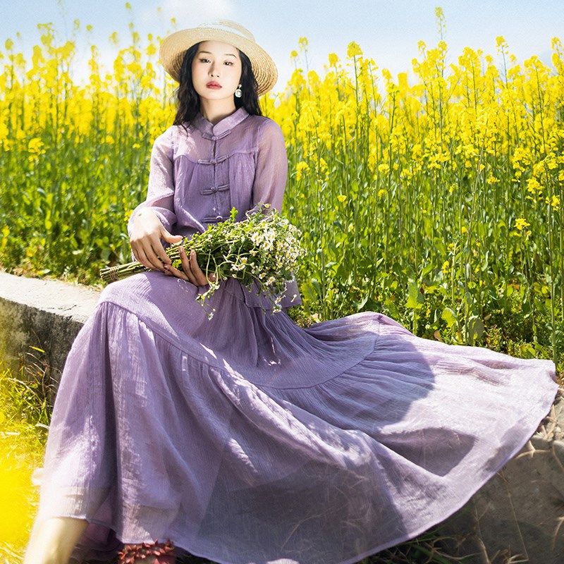 【春日深】紫色复古立领短开衫女中式盘扣2024夏季吊带收腰半身裙,女装/女士精品,时尚套装,淘宝优惠券,粉丝福利购,淘宝优惠卷