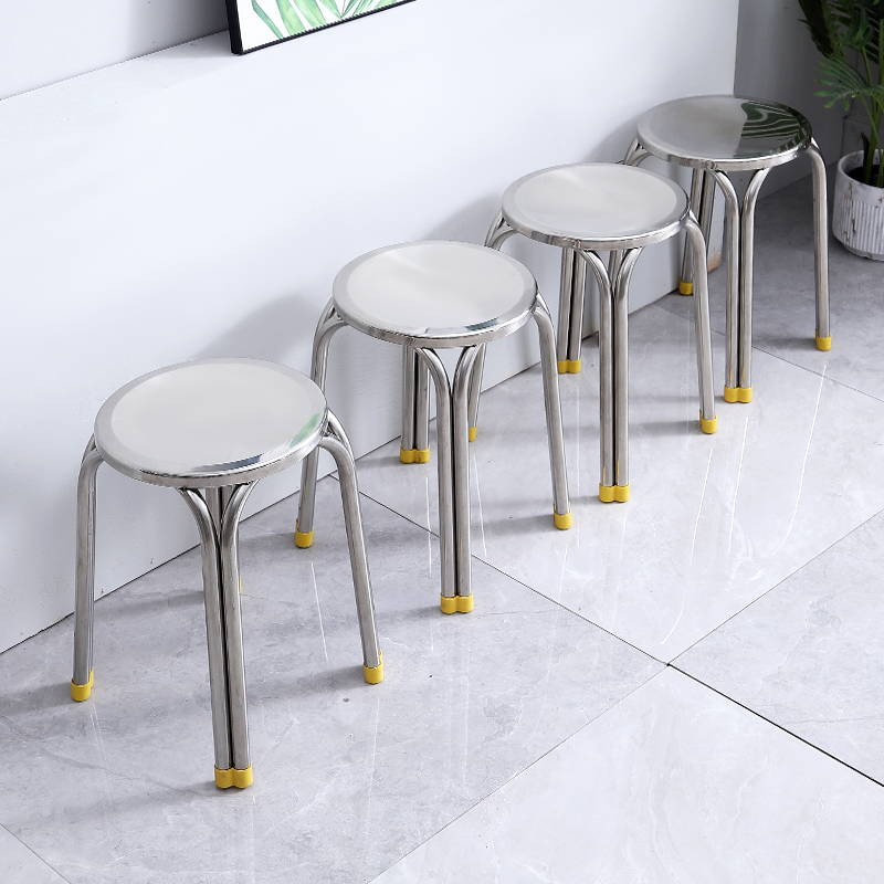 金属四脚圆凳子 加厚不锈钢椅子户外聚会聚餐椅子 饭店餐椅圆板凳