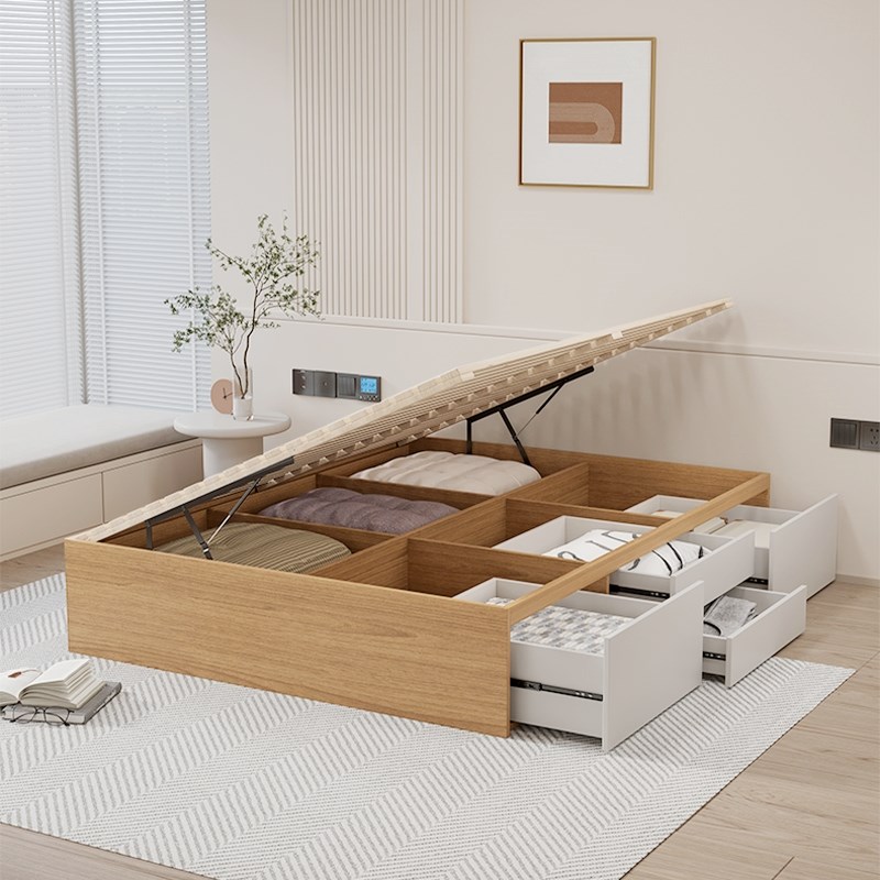 榻榻米定制兔宝宝ENF级实木床板箱体双人高箱储物收纳气压抽屉床