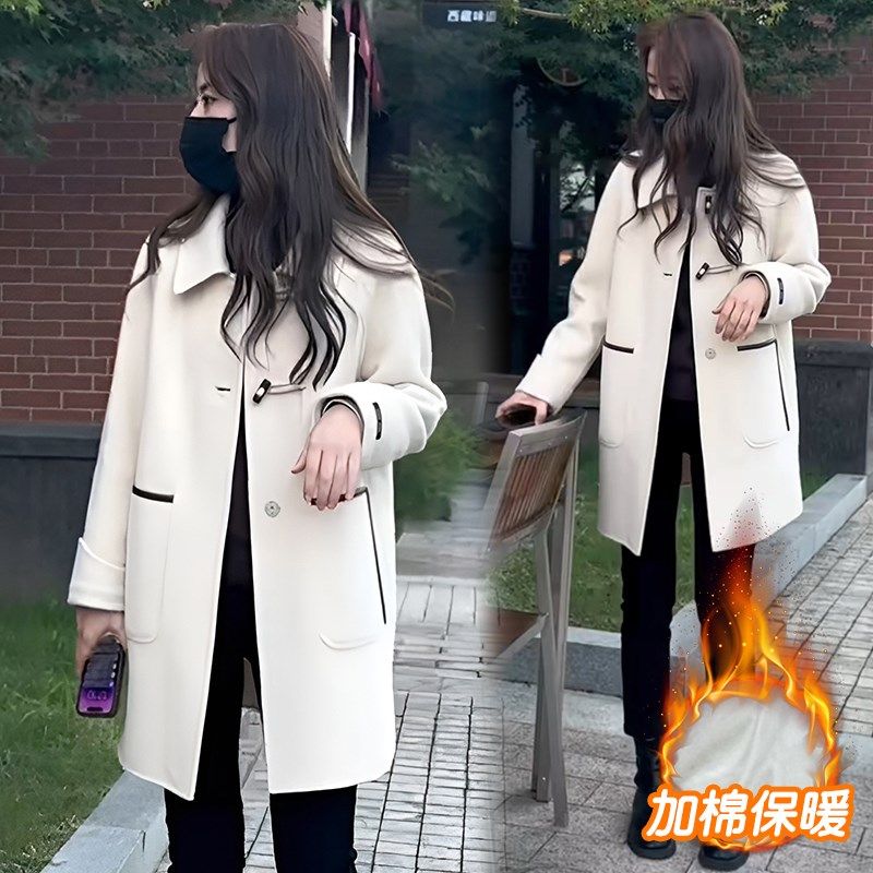 高端时尚气质百搭中长款外套女2024年冬季新款设计感宽松保暖大衣