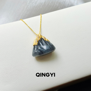 天然和田玉青花籽料山峰吊坠s925银女款玉石挂件靠山送朋友礼物