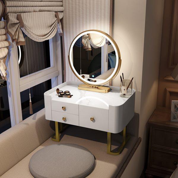 网红轻奢飘窗梳妆台多功能仿大理石塌塌米小户型床头迷你公主妆台