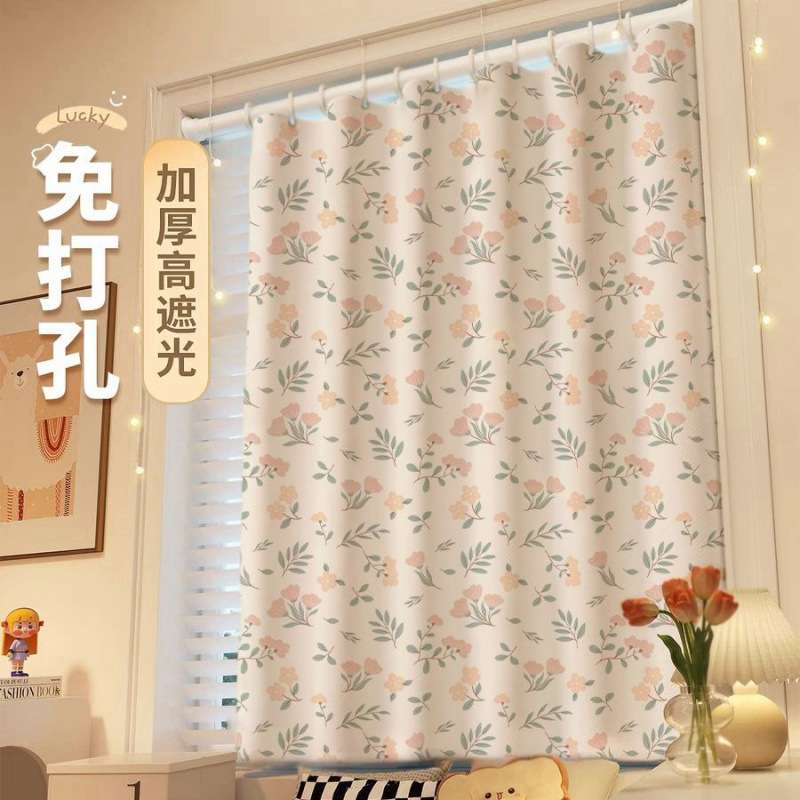 遮阳窗帘卧室遮光出租屋小窗户飘窗便携式窗帘免打孔安装室内门帘