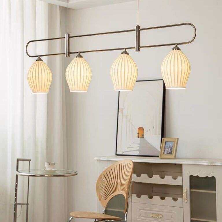 复古法式白色陶瓷餐厅吊灯北欧ins轻奢中古陶艺花苞餐桌吧台吊灯