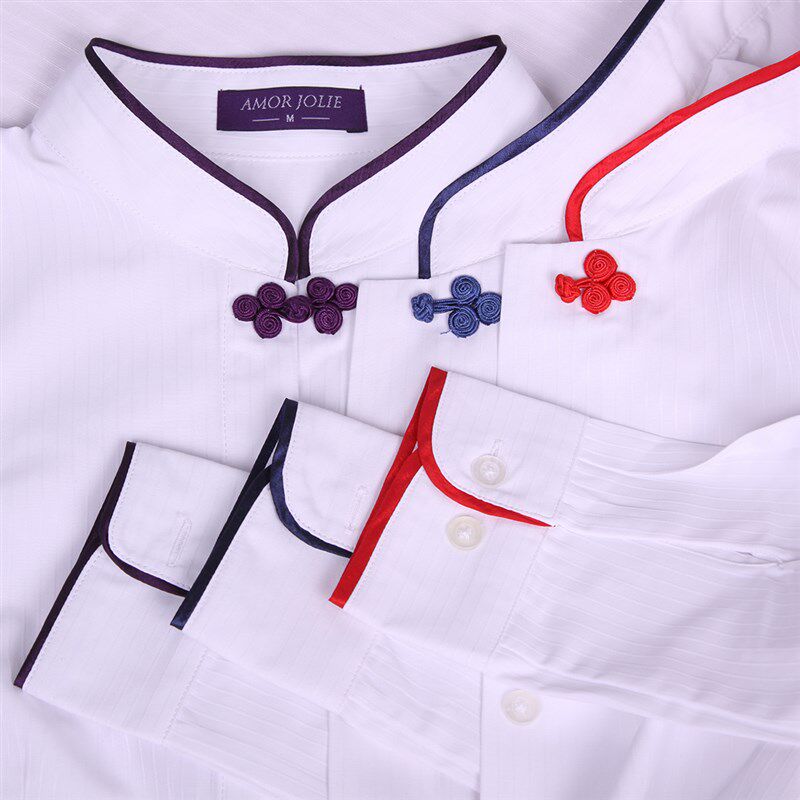 航空姐制服职业衬衫女短袖复古盘扣上衣立领修身衬衣酒店工作服