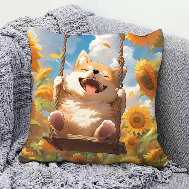 可爱柯基抱枕卡通萌宠靠枕客厅沙发靠垫床头枕头超软正方形含芯,居家布艺,午睡枕,淘宝优惠券,粉丝福利购,淘宝优惠卷