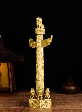 华表摆件精致华表柱摆件中华柱龙柱纯铜办公室摆件家居饰品工艺品