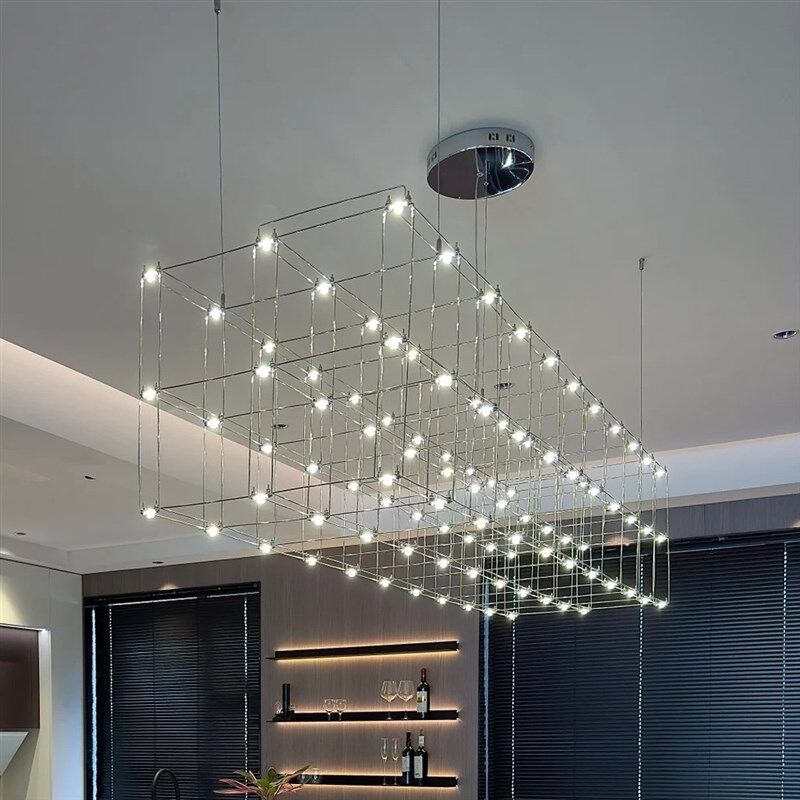 新款餐厅吊灯高级感满天星萤火虫光立方网红意式吧台灯长条灯家用
