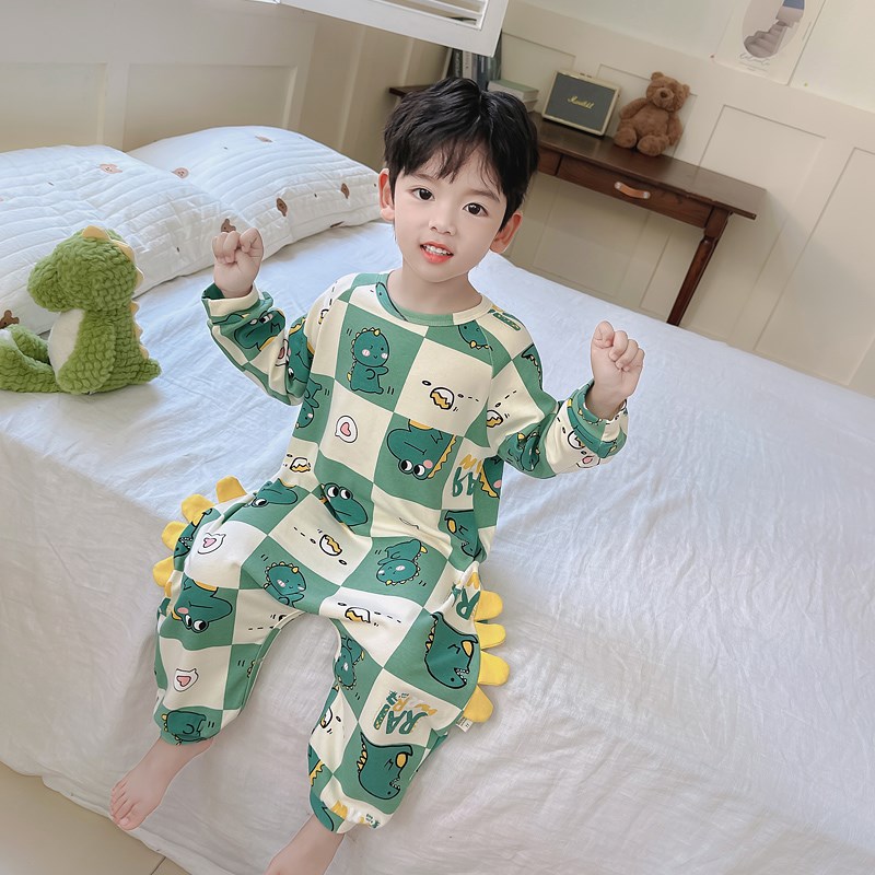 儿童连体睡衣防踢男童春秋冬纯棉男孩宝宝连身家居服卡通婴儿睡袋
